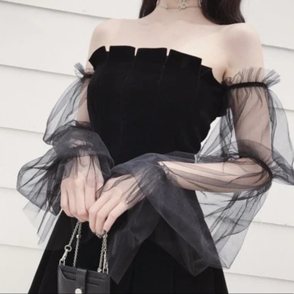 Shoulder Lantern Mesh Sleeve Mini Dress 